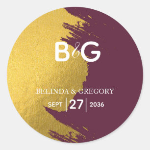 Faux Gold Burgundy, Monogram Weddenschap Ronde Sticker