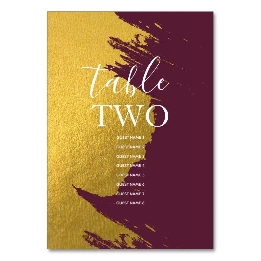 Faux Gold Burgundy, Monogram Wedding Guest Names Kaart (Voorkant)