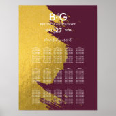Faux Gold Burgundy, Monogram Wedding Seating Chart Poster (Voorkant)