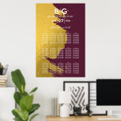 Faux Gold Burgundy, Monogram Wedding Seating Chart Poster (Thuiskantoor)