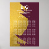 Faux Gold Burgundy, Monogram Wedding Seating Chart Poster (Voorkant)