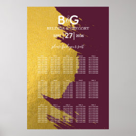 Faux Gold Burgundy, Monogram Wedding Seating Chart Poster