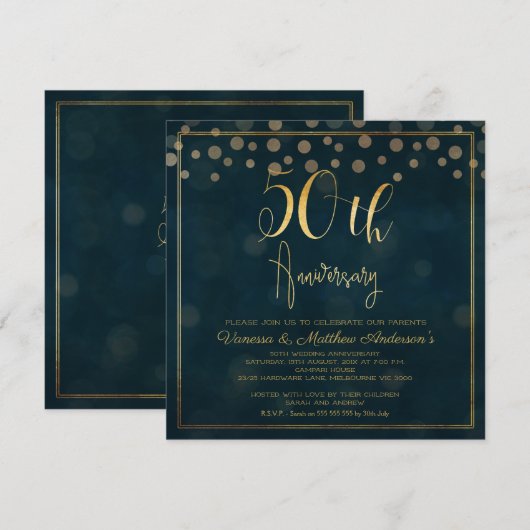 Faux Gold Calligraphy 50th Jubileum Invitation Kaart (Voorkant / Achterkant)