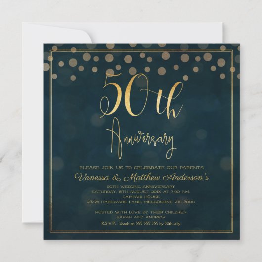 Faux Gold Calligraphy 50th Jubileum Invitation Kaart (Voorkant)