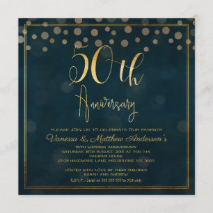 Faux Gold Calligraphy 50th Jubileum Invitation Kaart