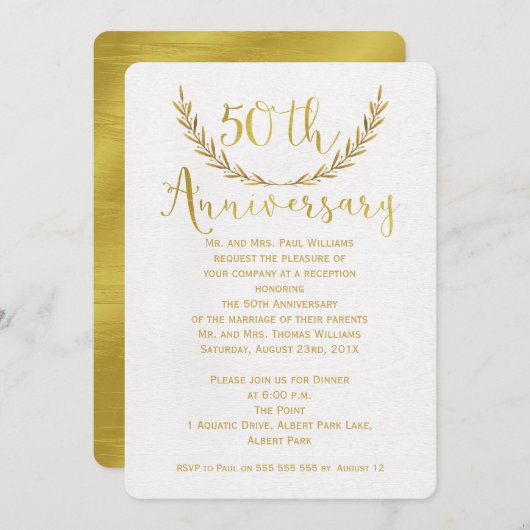 Faux Gold Calligraphy 50th Jubileum Invitation Kaart (Voorkant / Achterkant)
