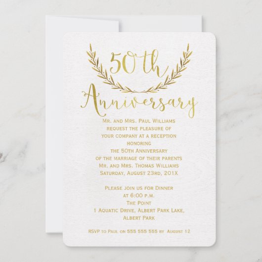 Faux Gold Calligraphy 50th Jubileum Invitation Kaart (Voorkant)