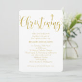 Faux Gold Calligraphy Photo Christening Invitation Kaart (Staand voorkant)