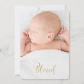 Faux Gold Calligraphy Photo Christening Invitation Kaart (Achterkant)