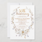 Faux Gold Calligraphy Wildflower 50ste Jubileum Kaart (Voorkant)