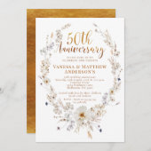 Faux Gold Calligraphy Wildflower 50ste Jubileum Kaart (Voorkant / Achterkant)