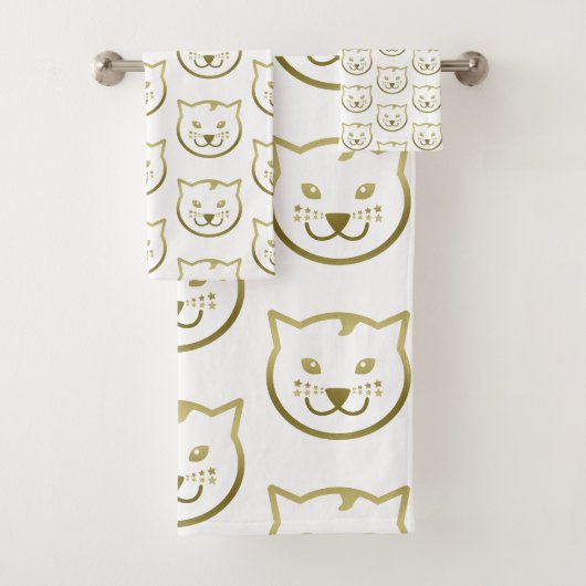 Faux Gold Cat Face - Aangepaste achtergrondkleur Bad Handdoek (Insitu)