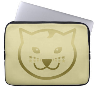 Faux Gold Cat Face - Aangepaste achtergrondkleur Laptop Sleeve