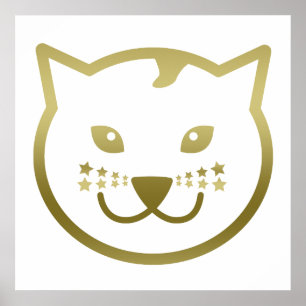 Faux Gold Cat Face - Aangepaste achtergrondkleur Poster