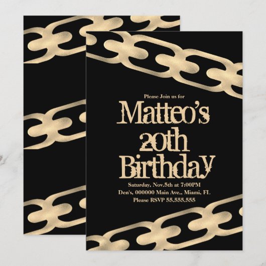 Faux Gold Chain Block Party Hip Hop Invitation Kaart (Voorkant / Achterkant)