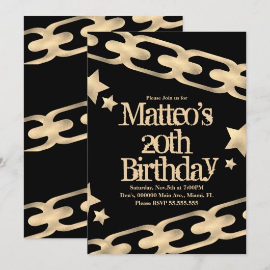 Faux Gold Chain Block Party Hip Hop Star Kaart (Voorkant / Achterkant)