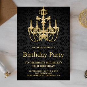 Faux Gold Chandelier Birthday Party Kaart