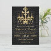 Faux Gold  Chandelier Wedding Invitation Kaart (Staand voorkant)
