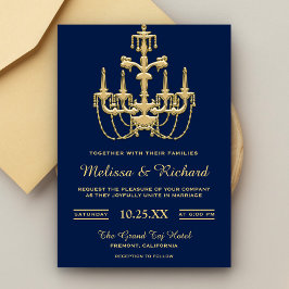 Faux Gold  Chandelier Wedding Invitation Kaart