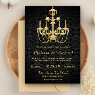 Faux Gold  Chandelier Wedding Invitation Kaart