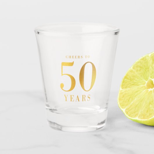 Faux Gold Cheers tot 50 jaar verjaardag Shot Glas (Voorkant)