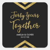 Faux Gold Chevron 40e bruiloft Jubileum Party Vierkante Sticker (Voorkant)