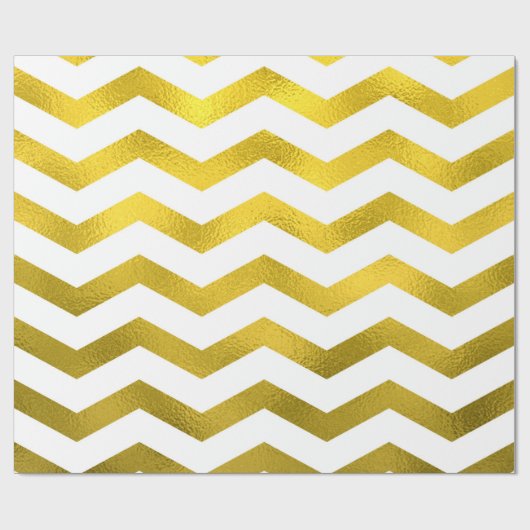Faux Gold Chevron Pattern White Metallic Cadeaupapier (Vlak)