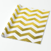 Faux Gold Chevron Pattern White Metallic Cadeaupapier (Uitgerold)