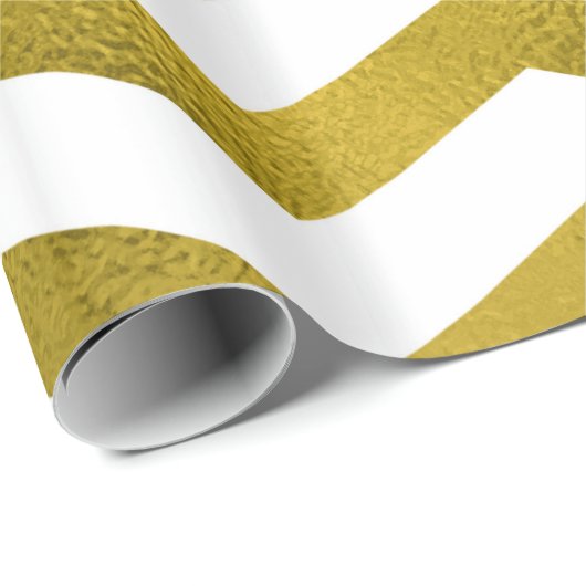 Faux Gold Chevron Pattern White Metallic Cadeaupapier (Rol Hoek)