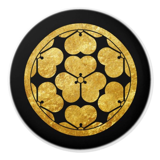  Faux Gold Chosokabe Japan Mon Oosterse Kunst Keramische Knop (Voorkant)