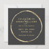 Faux Gold Circle & Rustic Kraft Paper Square Save The Date (Voorkant)