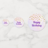 Faux Gold Circles over Paarse Waterverf Birthday Confetti (Achterkanten)