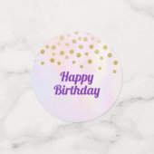 Faux Gold Circles over Paarse Waterverf Birthday Confetti (Kleine voorkant)