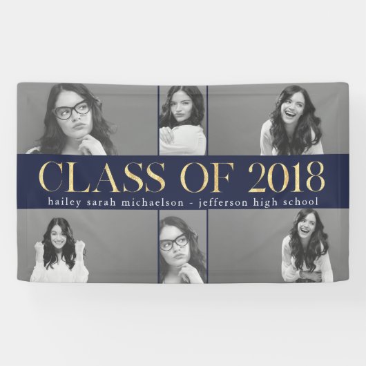 Faux Gold Class van 2018 Afstuderen Fotocollage Spandoek (Horizontaal)