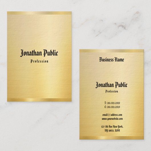 Faux Gold Classic American Text  Sjabloon Visitekaartje (Voorkant / Achterkant)