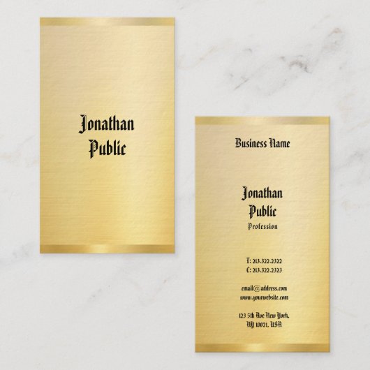 Faux Gold Classic Font Sjabloon Elegant Visitekaartje (Voorkant / Achterkant)