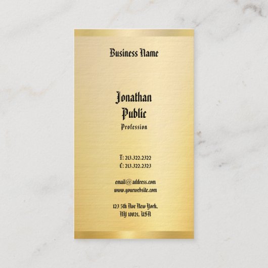Faux Gold Classic Font  Sjabloon Elegant Visitekaartje (Achterkant)