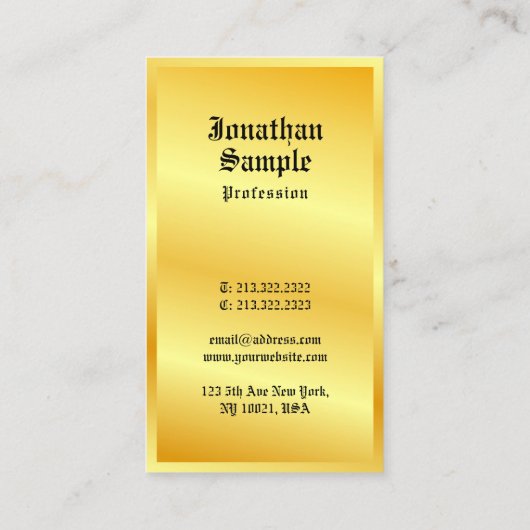 Faux Gold Classic Style Tekst elegante Sjabloon Visitekaartje (Achterkant)
