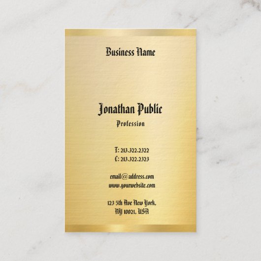 Faux Gold Classic Text  Sjabloon legant Visitekaartje (Achterkant)