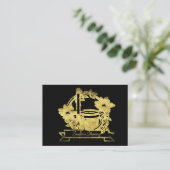 Faux Gold Cleaning Floral Broom Pail Logo Visitekaartje (Staand voorkant)