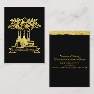 Faux Gold Cleaning Floral Plant Script Logo Visitekaartje