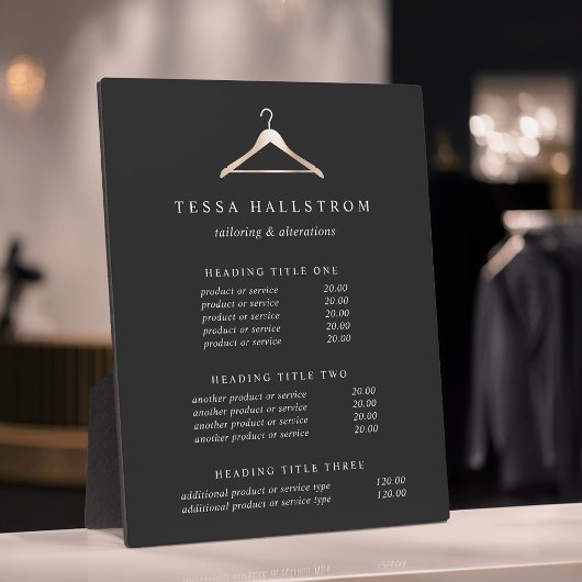 Faux Gold Clothes Hanger Pricing/Services display Fotoplaat