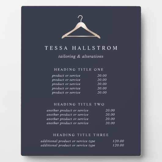 Faux Gold Clothes Hanger Pricing/Services display Fotoplaat (Voorkant)