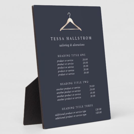 Faux Gold Clothes Hanger Pricing/Services display Fotoplaat (Zijkant)