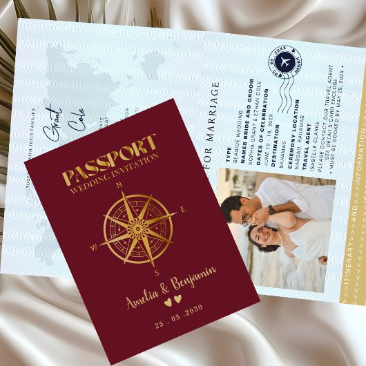 Faux Gold Compass Travel passport destination