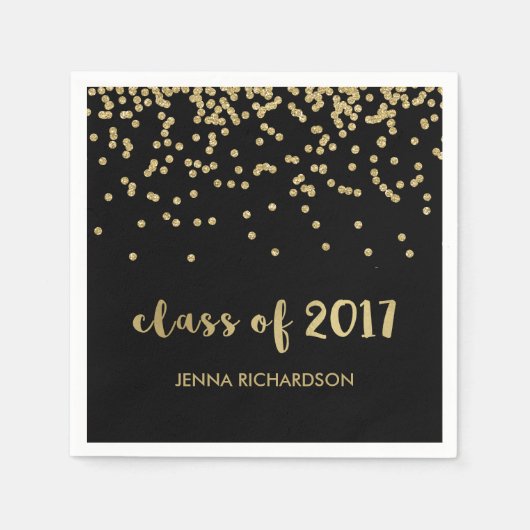 Faux Gold Confetti Black Class of 2017 Afstuderen Servet (Voorkant)
