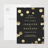 Faux Gold Confetti Black Save the Date Briefkaarte Aankondigingskaart (Voorkant / Achterkant)