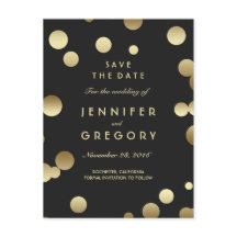 Faux Gold Confetti Black Save the Date Briefkaarte