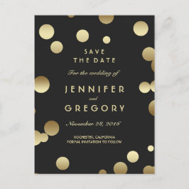 Faux Gold Confetti Black Save the Date Briefkaarte Aankondigingskaart