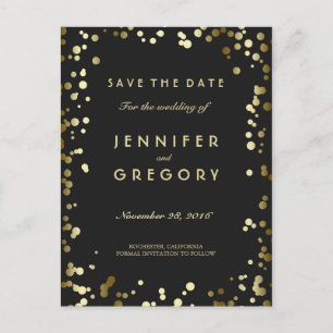 Faux Gold Confetti Black Save the Date Briefkaarte Aankondigingskaart